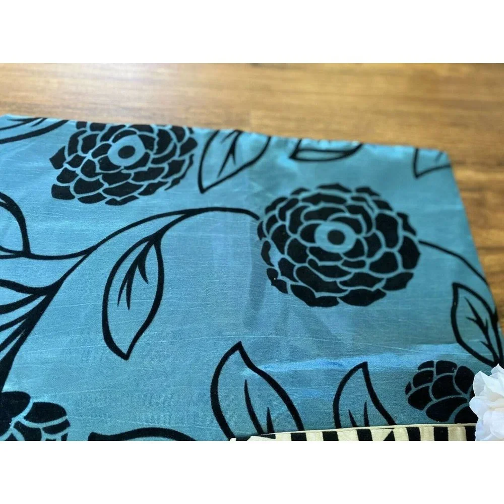 Vintage‎ Set 2 Square Satiny Velvet Detail Pillow Cases Blue Black Beige Zipper